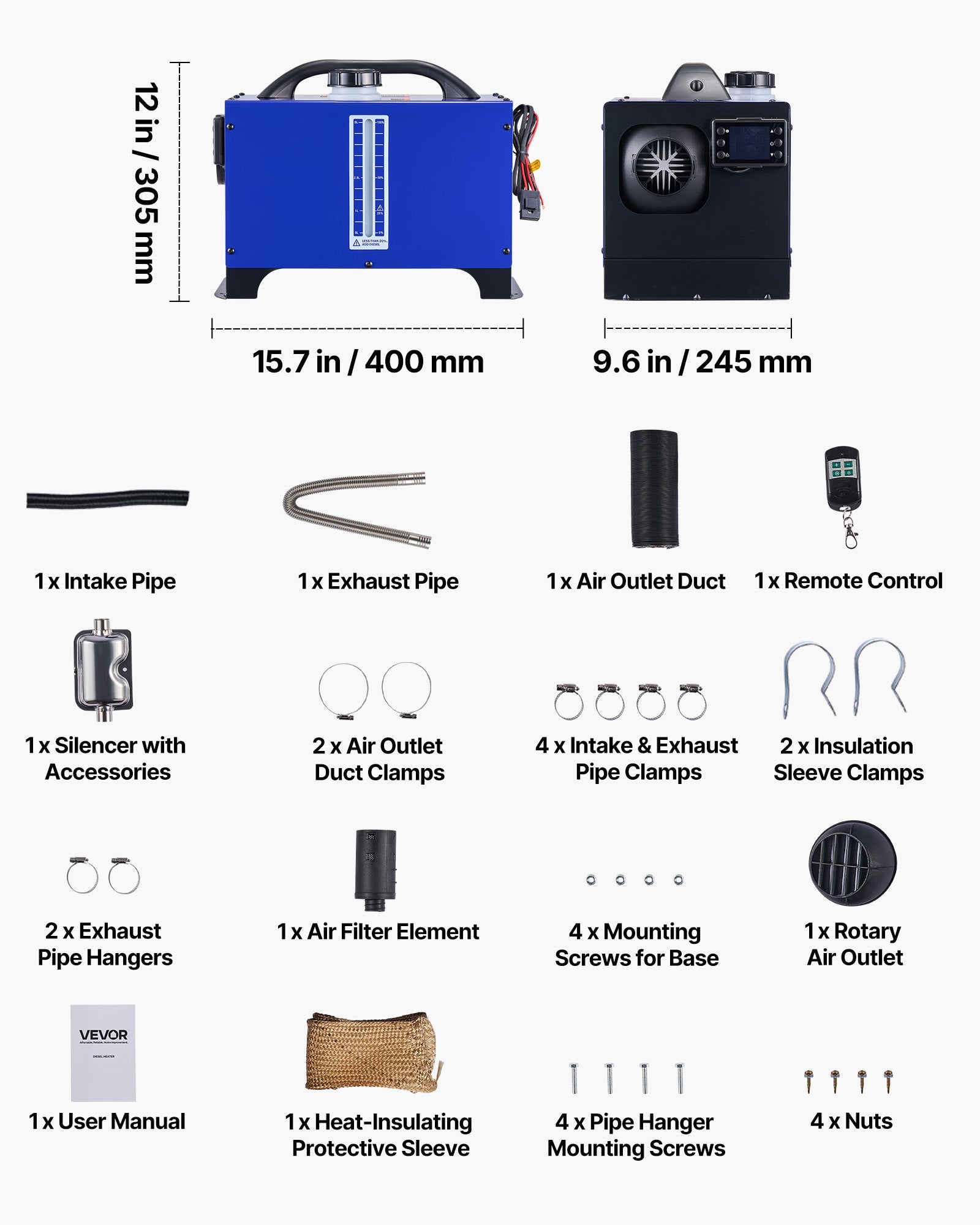 Diesel Heater, 8KW, DC 12V/24V, All in One Portable Diesel Air Heater with Remote Control and LCD Display, Fast Heating Low Noise, 5 L Fuel Tank for Vehicles, RVs, Vans, Tractors and Trucks
