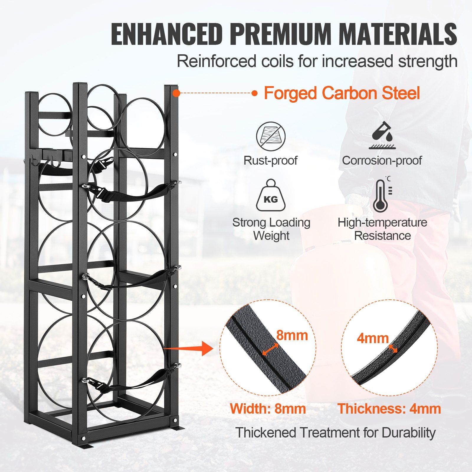 Refrigerant Tank Rack, with 2 x 30lbs and Other 3 Small Bottle Tanks, Cylinder Tank Rack 12.79x12.99x47.12 in, Refrigerant Cylinder Rack and Holders for Freon, Gases, Oxygen, Nitrogen
