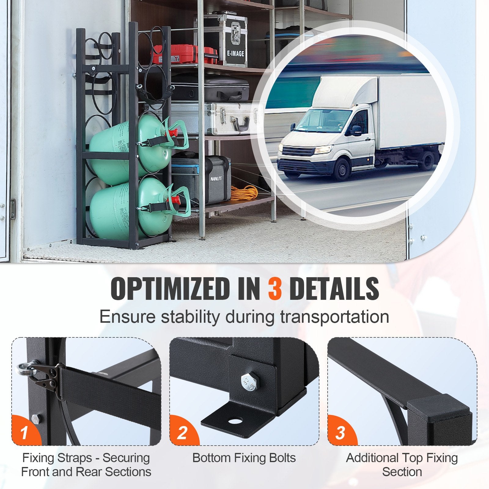 Refrigerant Tank Rack, with 2 x 30lbs and Other 3 Small Bottle Tanks, Cylinder Tank Rack 12.79x12.99x47.12 in, Refrigerant Cylinder Rack and Holders for Freon, Gases, Oxygen, Nitrogen