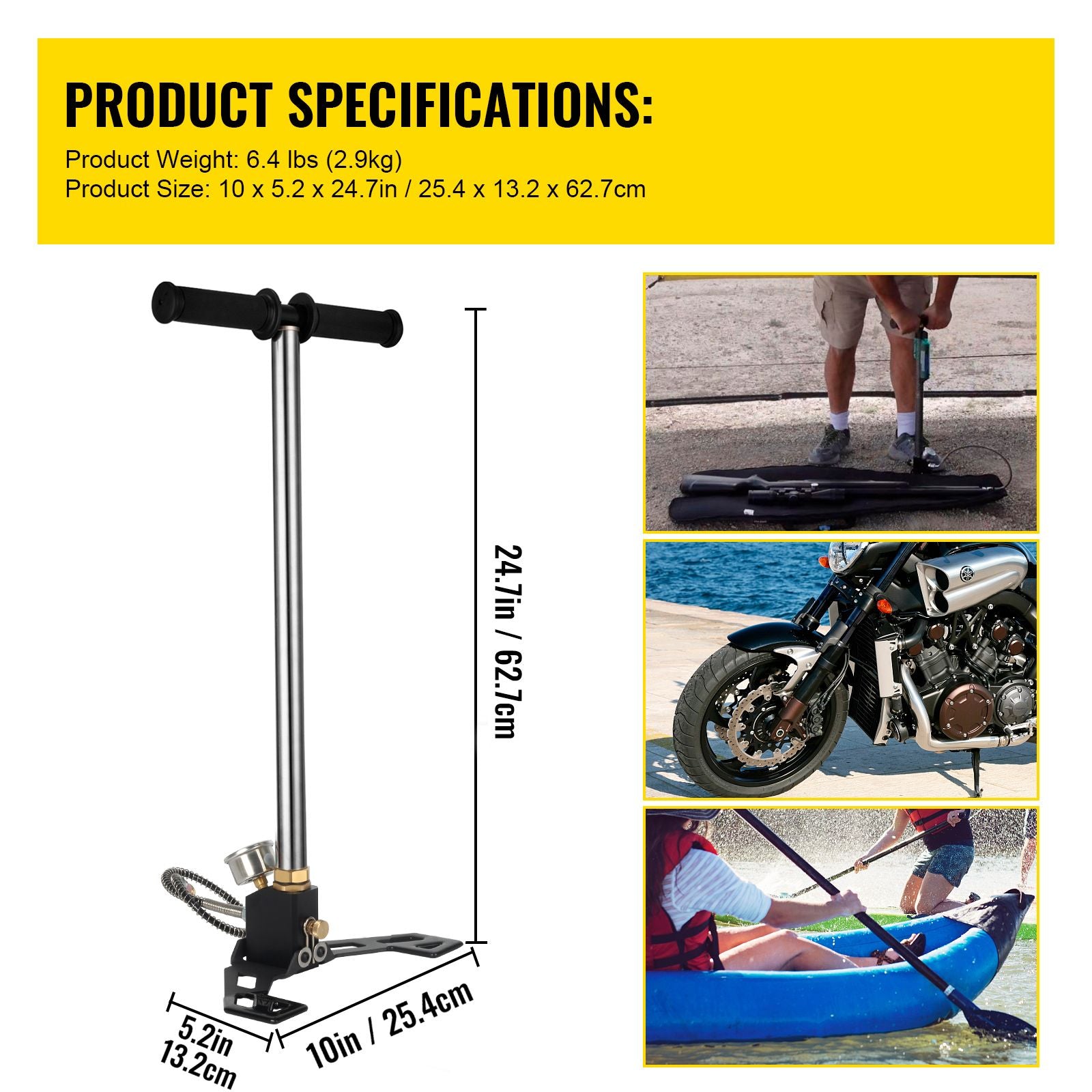 High Pressure Hand Pump 3 Stage up to 4500 psi PCP Pump Safe and Convenient Airgun PCP Pump High Pressure Hand Pump for High Pressure Tires and Pre-Charged Pneumatic Airguns