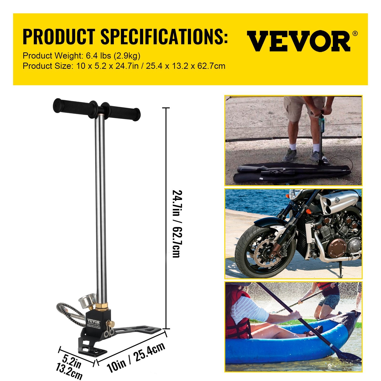 High Pressure Hand Pump 3 Stage up to 4500 psi PCP Pump Safe and Convenient Airgun PCP Pump High Pressure Hand Pump for High Pressure Tires and Pre-Charged Pneumatic Airguns