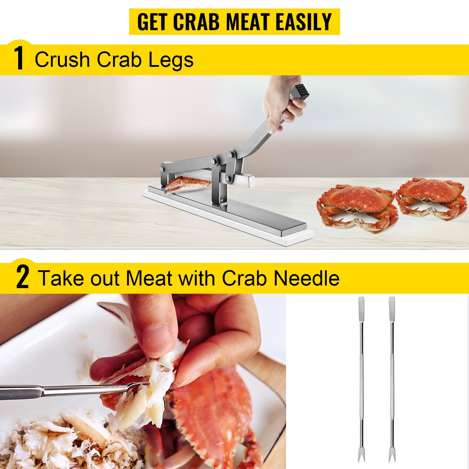 Stone Crab Cracker with 2 Seafood Picks, Aluminum & Stainless Steel Construction Shellfish Shucker, Seafood Tools Set for Lobster and Crab Legs