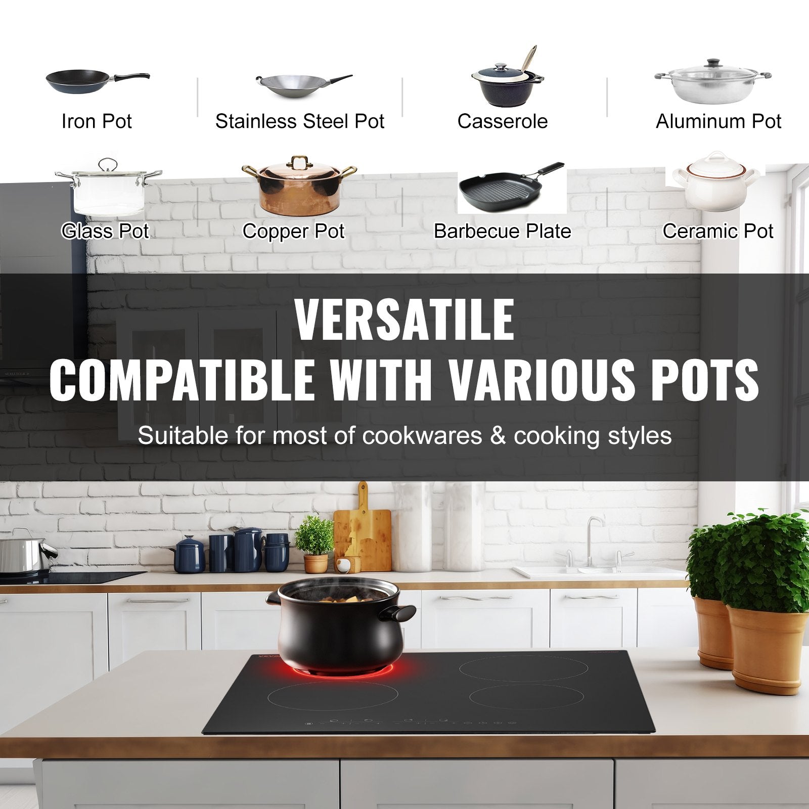 Built-in Electric Cooktop Radiant Ceramic Cooktop 4 Burners 23.2x20.5 inch