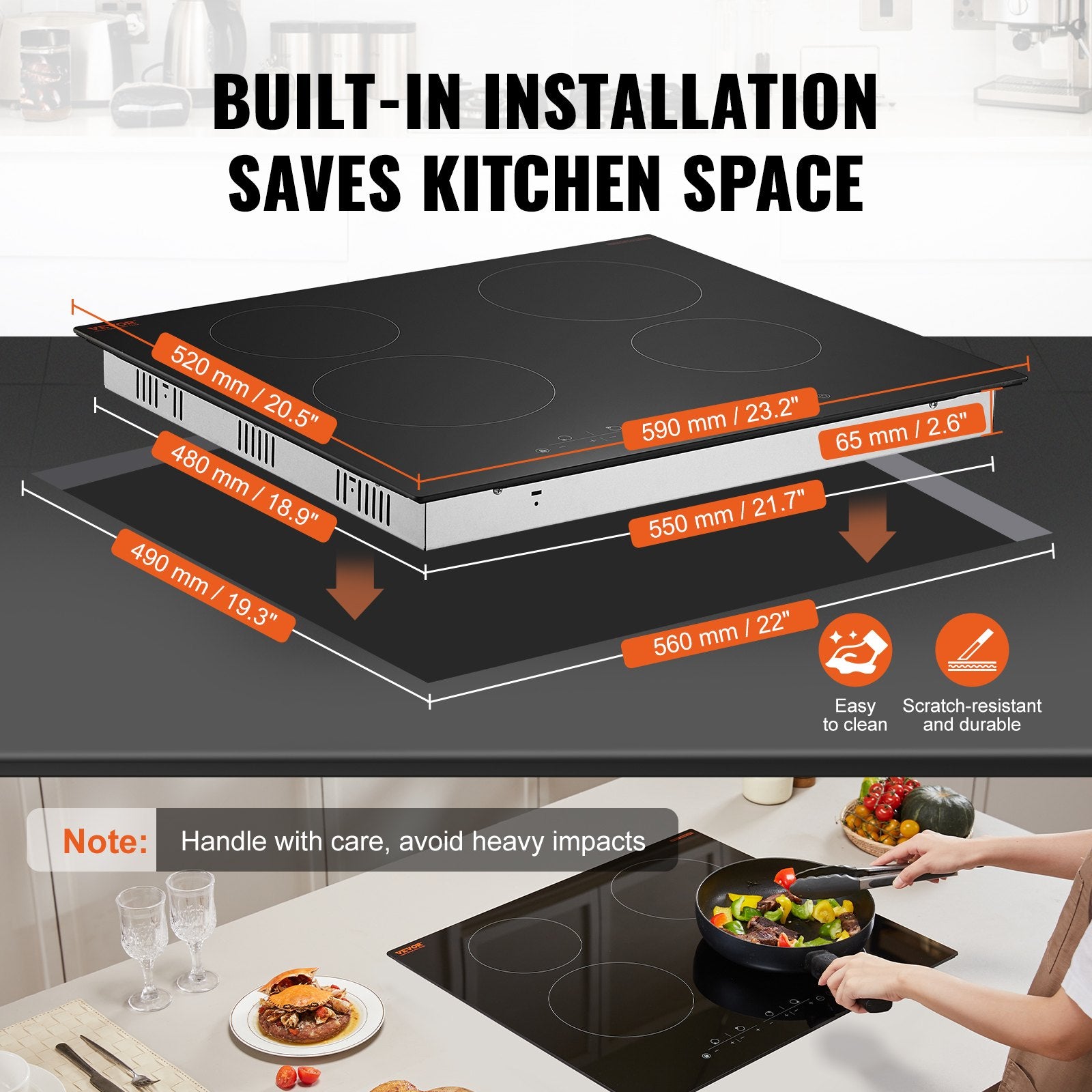 Built-in Electric Cooktop Radiant Ceramic Cooktop 4 Burners 23.2x20.5 inch