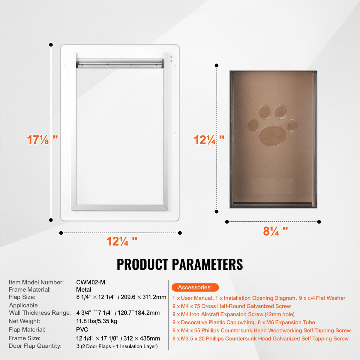 Medium Pet Door 31.2x43.5cm Dog Cat Flap Door Metal Frame Lock White