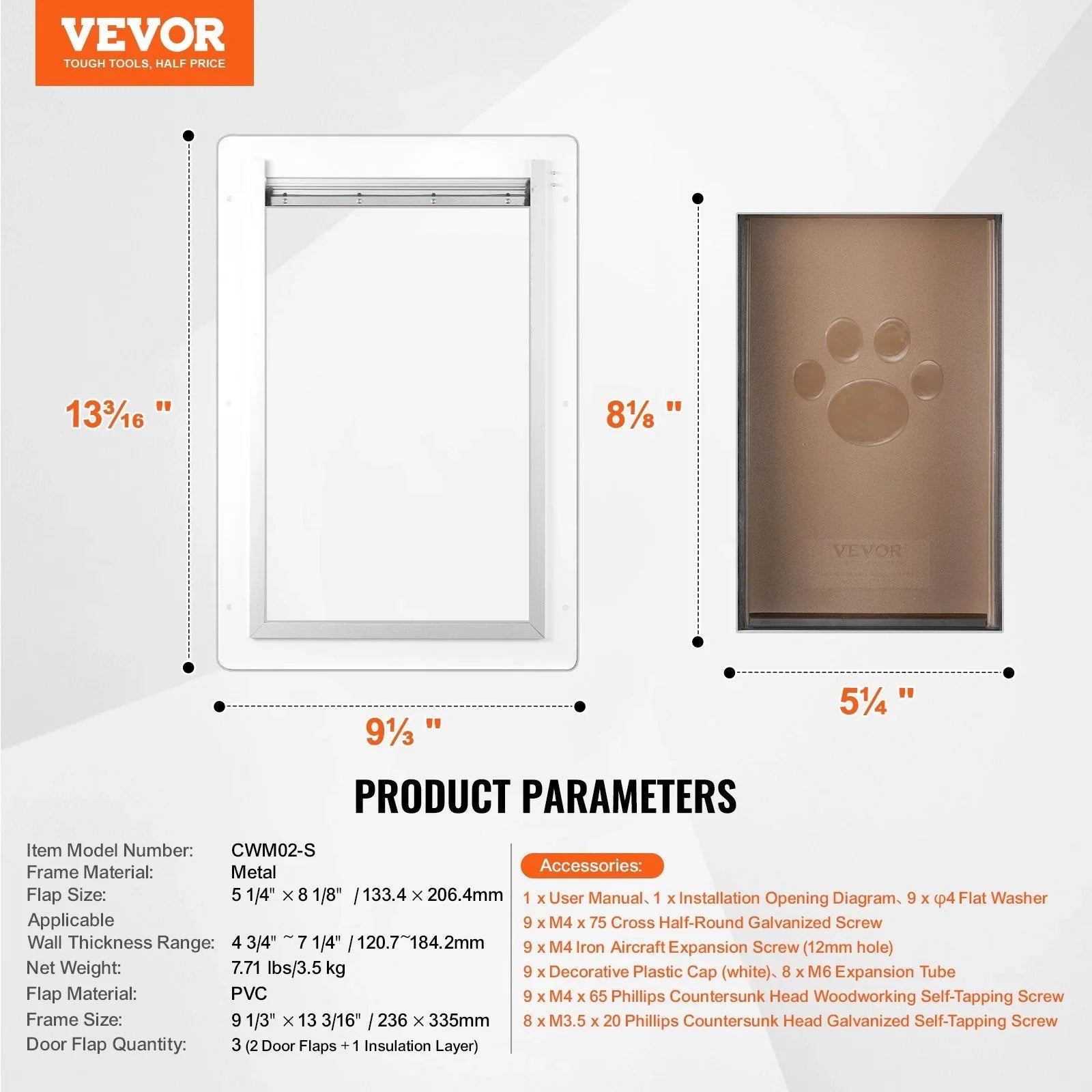 Pet Door, 23.6 x 33.5 cm Metal Frame with Lock and 3-Flap System, Weatherproof Doggy Door, Easy to Install in Interior or Exterior Walls, Pet Door Suitable for Cat Doggie Kitties (White-Small)
