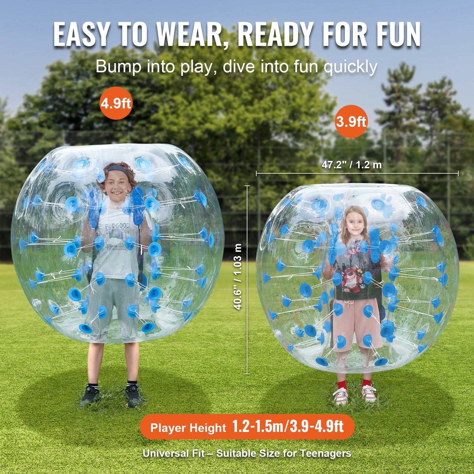 Inflatable Bumper Ball 1-Pack, 4FT/1.2M Body Sumo Zorb Balls for Teen & Adult, 0.8mm Thick PVC Human Hamster Bubble Balls for Outdoor Team Gaming Play, Bumper Bopper Toys for Garden, Yard, Park
