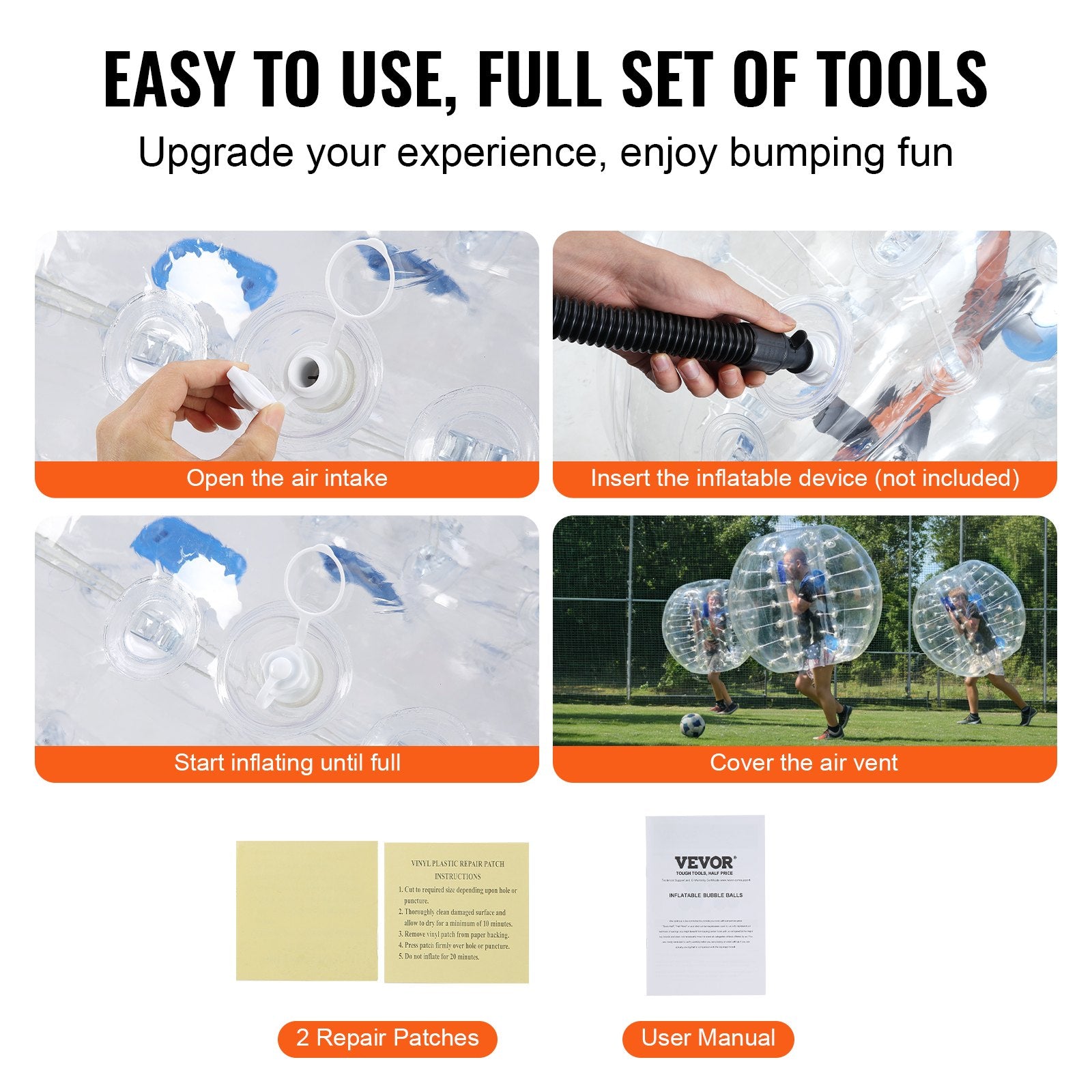 Inflatable Bumper Balls 2-Pack, 4FT/1.2M Body Sumo Zorb Balls for Teen & Adult, 0.8mm Thick PVC Human Hamster Bubble Balls for Outdoor Team Gaming Play, Bumper Bopper Toys for Garden, Yard, Park