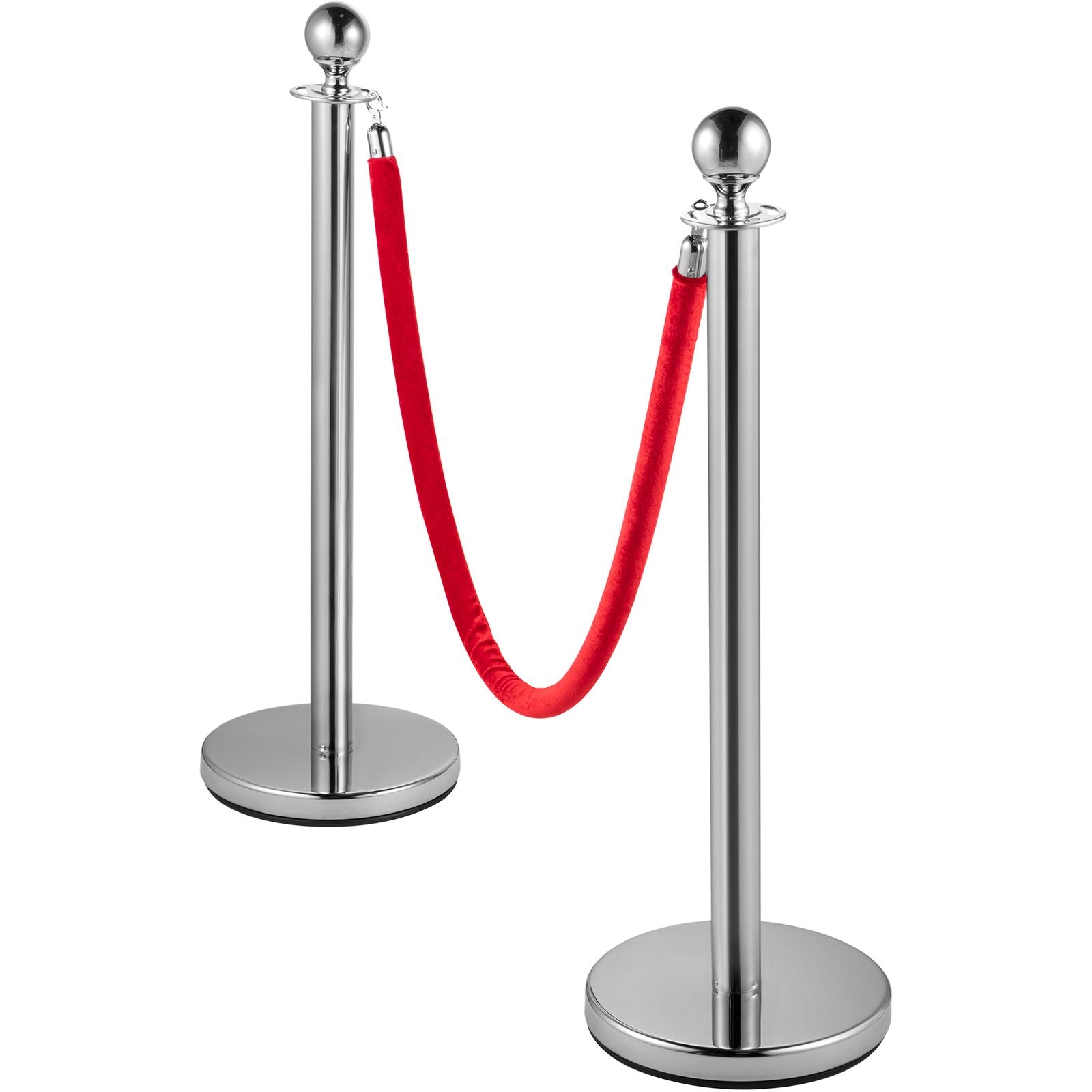 6PCS Red Rope Stanchion Silver Post Crowd Control Queue Line Barrier