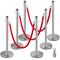 6PCS Red Rope Stanchion Silver Post Crowd Control Queue Line Barrier