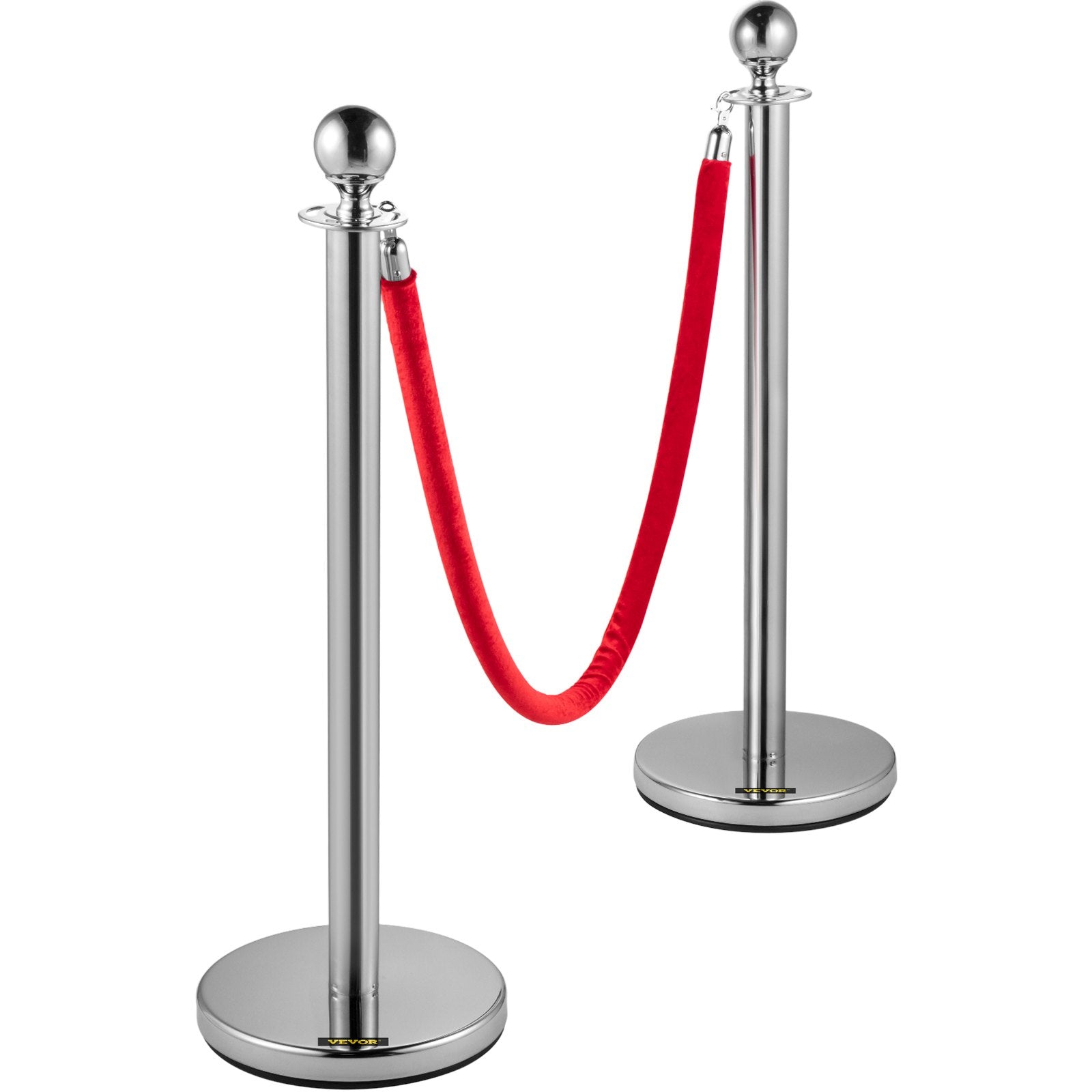 6PCS Red Rope Stanchion Silver Post Crowd Control Queue Line Barrier