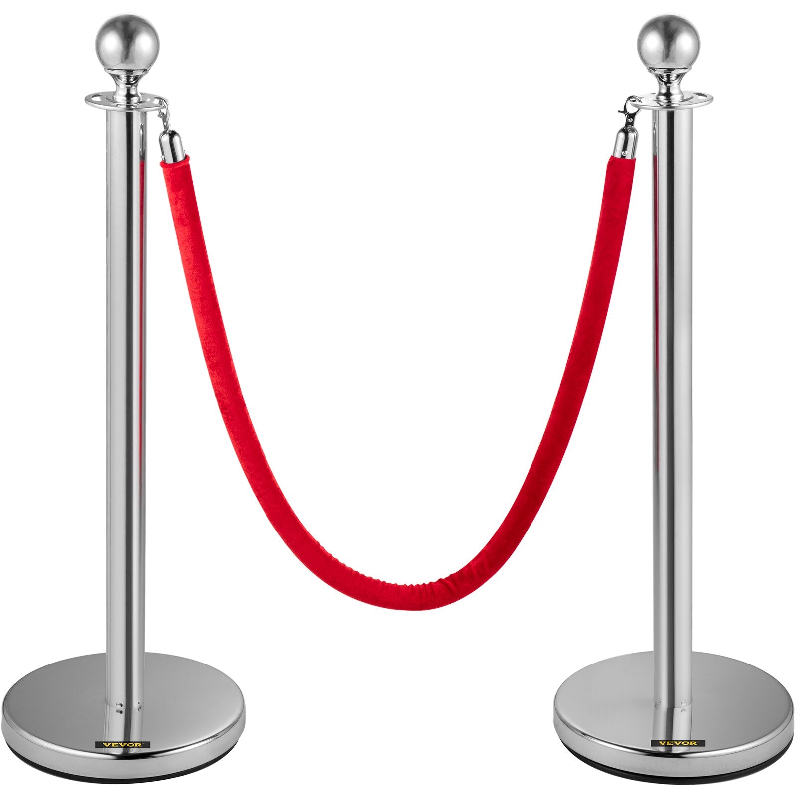 6PCS Red Rope Stanchion Silver Post Crowd Control Queue Line Barrier