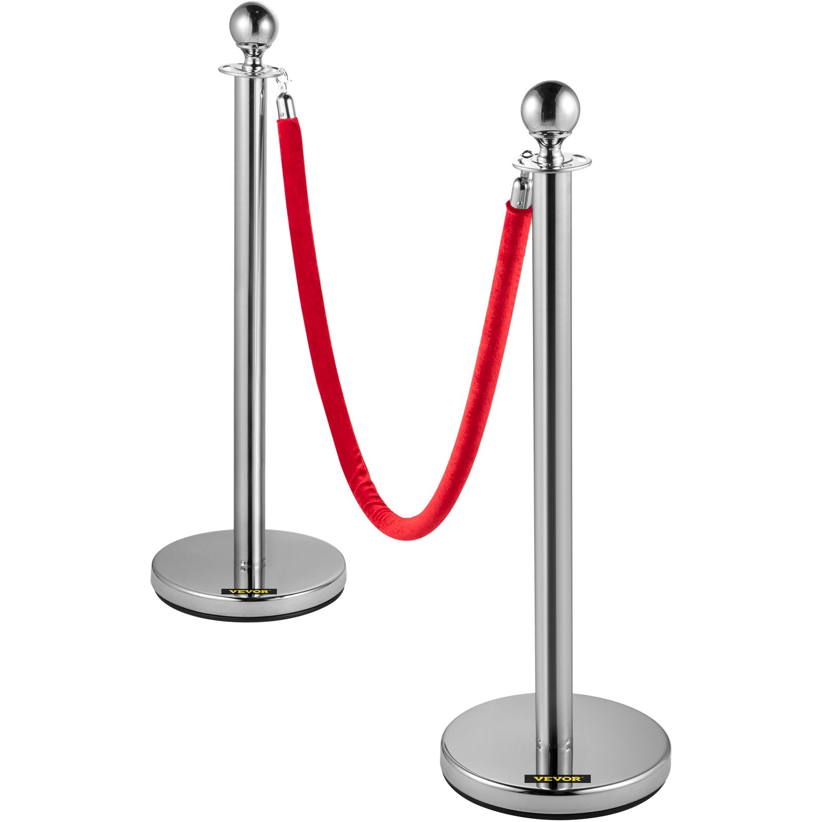 6PCS Red Rope Stanchion Silver Post Crowd Control Queue Line Barrier
