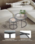 Nesting Coffee Table Set of 2, 600 mm Round Coffee Table, Glass Nesting Tables for Small Place, Modern End Side Tables Night Stand with Metal Frame, for Living Room, Bedroom, Balcony, Office