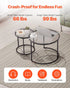 Nesting Coffee Table Set of 2, 600 mm Round Coffee Table, Glass Nesting Tables for Small Place, Modern End Side Tables Night Stand with Metal Frame, for Living Room, Bedroom, Balcony, Office