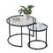 2PC Round Nesting Coffee Tables 600mm Tempered Glass Metal Frame Modern Side
