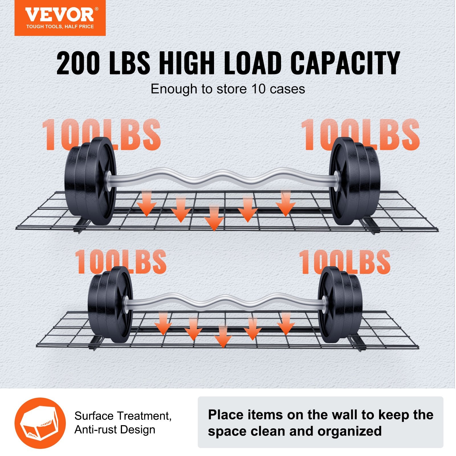Garage Storage Shelving, 2 Pack, 48 x 12 in Heavy Duty Garage Shelves Wall Mounted, 400 lbs Load Capacity(Total) Garage Storage Rack Floating Shelves, Suitable for Shop, Shed, Garage Storage