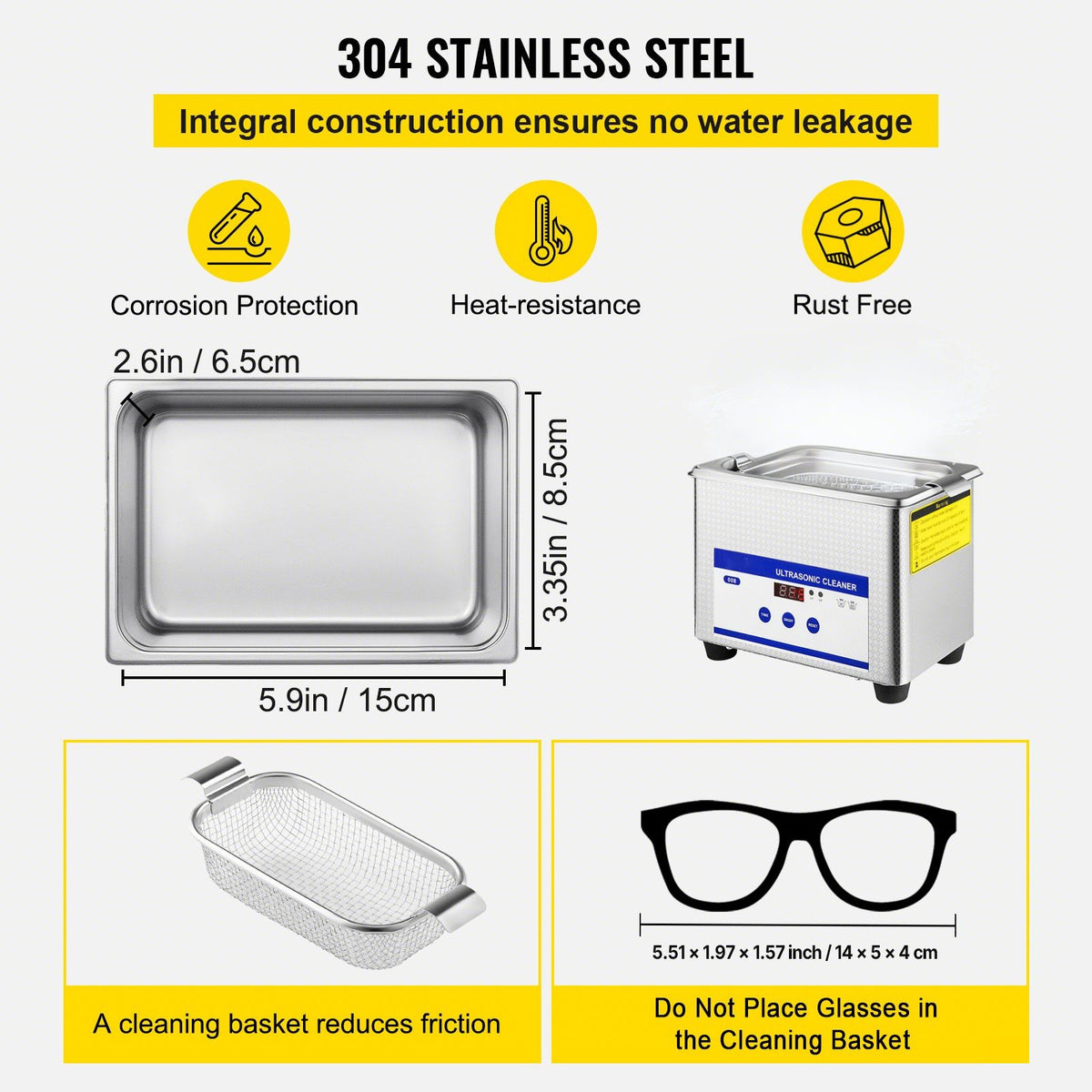0.8L Ultrasonic Cleaner – 304 Stainless Steel 40kHz Digital Timer