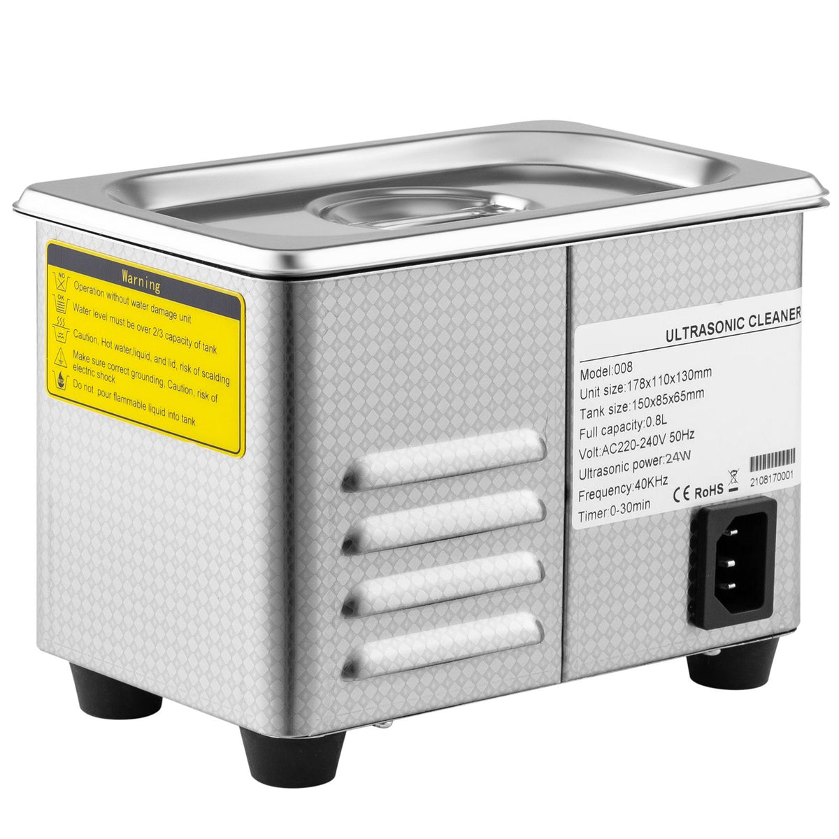 0.8L Ultrasonic Cleaner – 304 Stainless Steel 40kHz Digital Timer