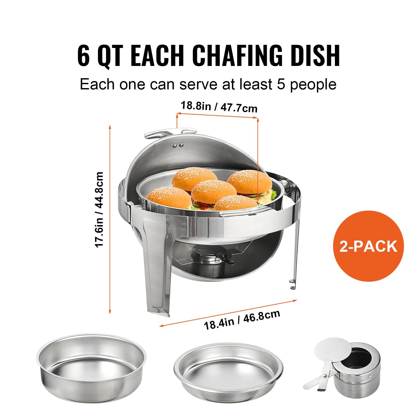 5.5L Roll Top Chafing Dish Buffet Set 2 Pack Stainless Steel Food Warmer