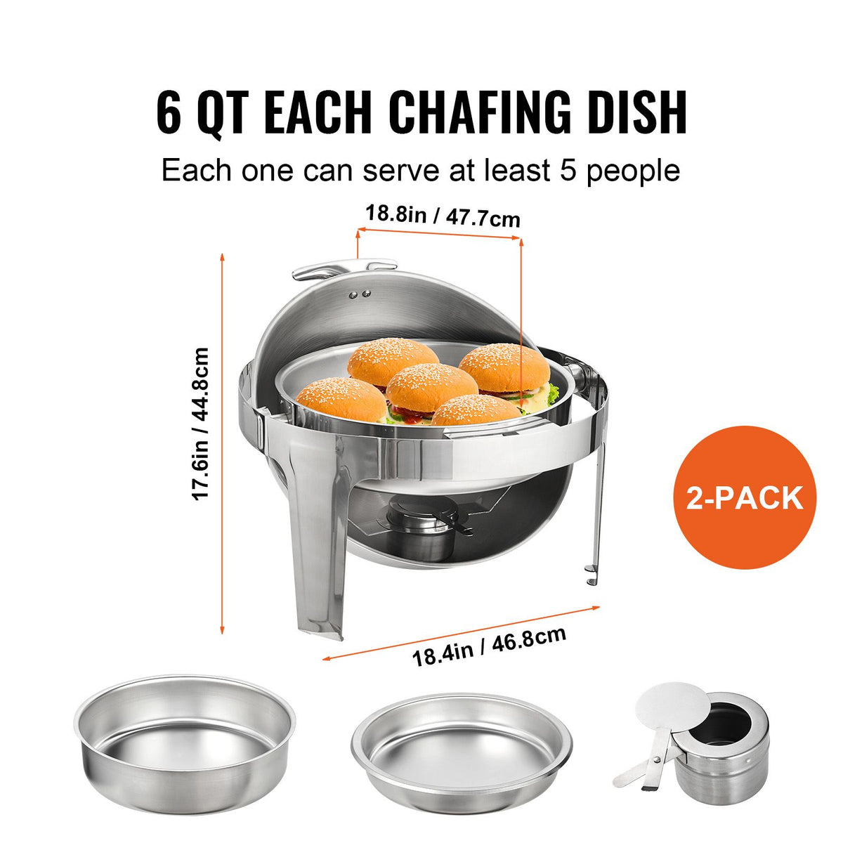 5.5L Roll Top Chafing Dish Buffet Set 2 Pack Stainless Steel Food Warmer