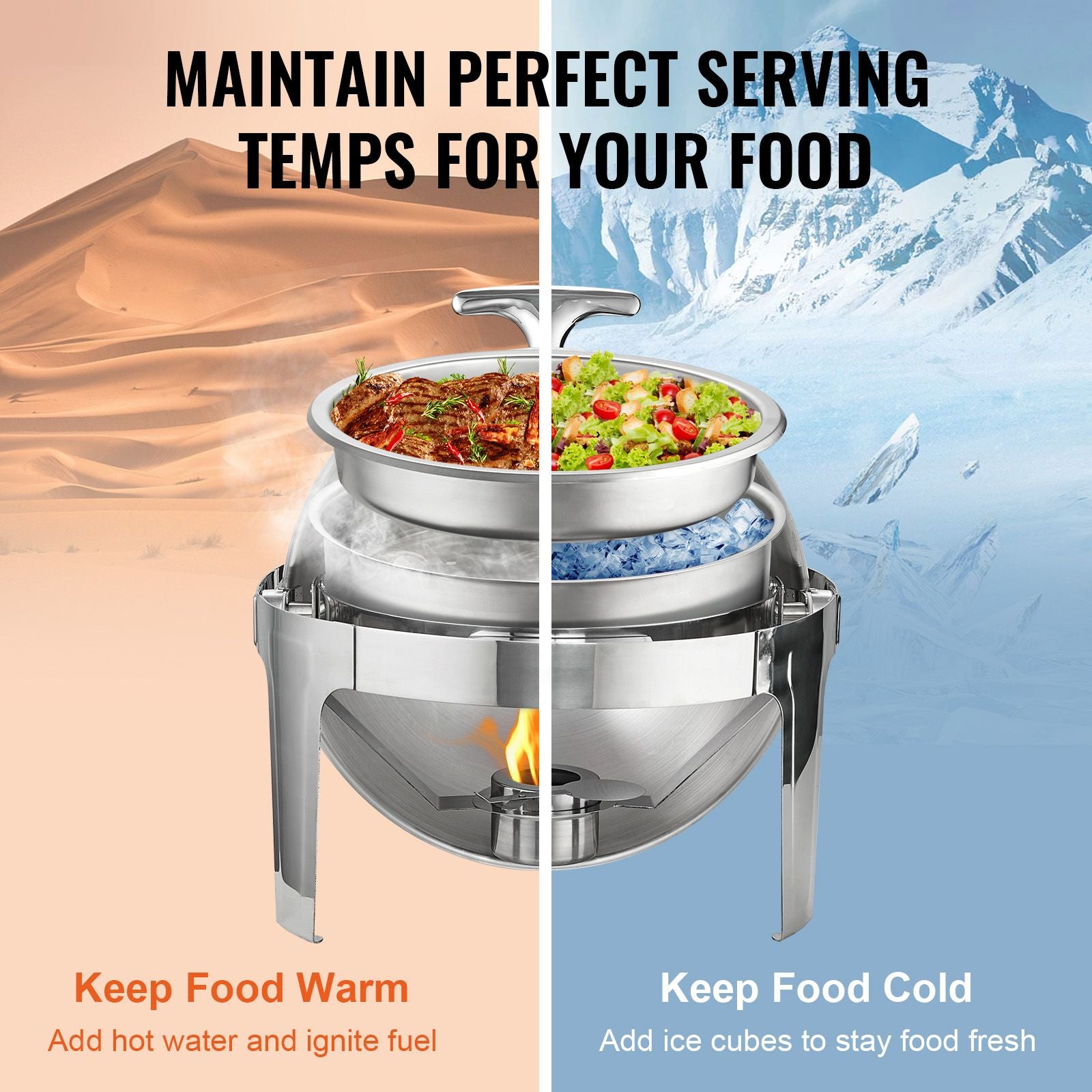 5.5L Roll Top Chafing Dish Buffet Set 2 Pack Stainless Steel Food Warmer