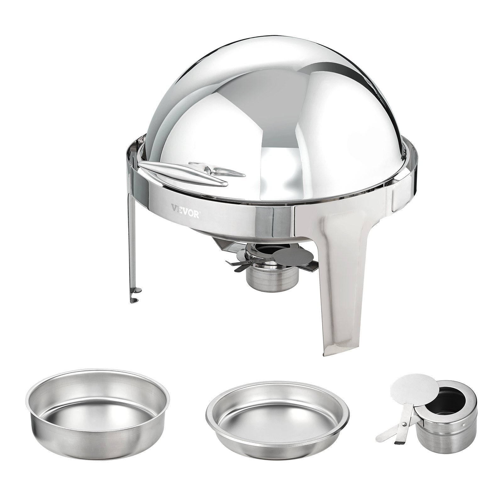 Roll Top Chafing Dish Buffet Set, 5.5L 2 Pack, Stainless Steel Chafer with 2 Full Size Pans, Round Catering Warmer Server with Lid Water Pan Stand Fuel Holder, for at Least 5 People Each