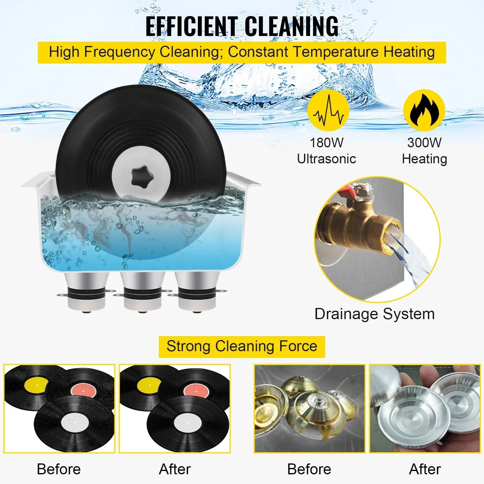 Ultrasonic Vinyl Record Cleaner 6L 40kHz Vinyl Ultrasonic Cleaning Machine Knob Control Record Ultrasonic Cleaner 8 Records Vinyl Sonic Cleaner Stainless Steel Tank with Mechanical Heater & Time