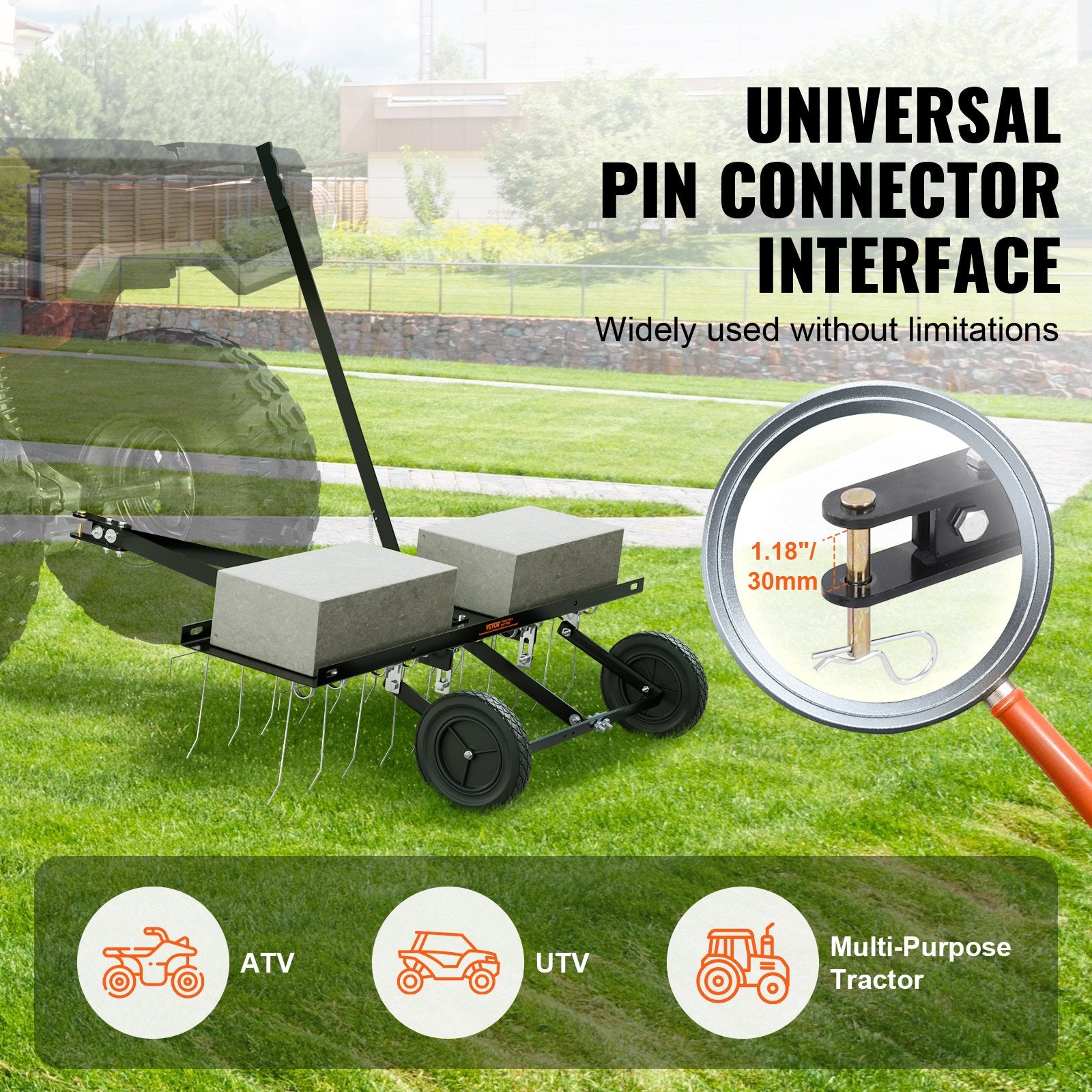 Tow Behind Dethatcher, 1015mm Tow Dethatcher with 20 Spring Steel Tines, Lawn Dethatcher Rake for ATV or Mower, Tow Behind Lawn Rake with Lift Handle for Garden Farm Grass