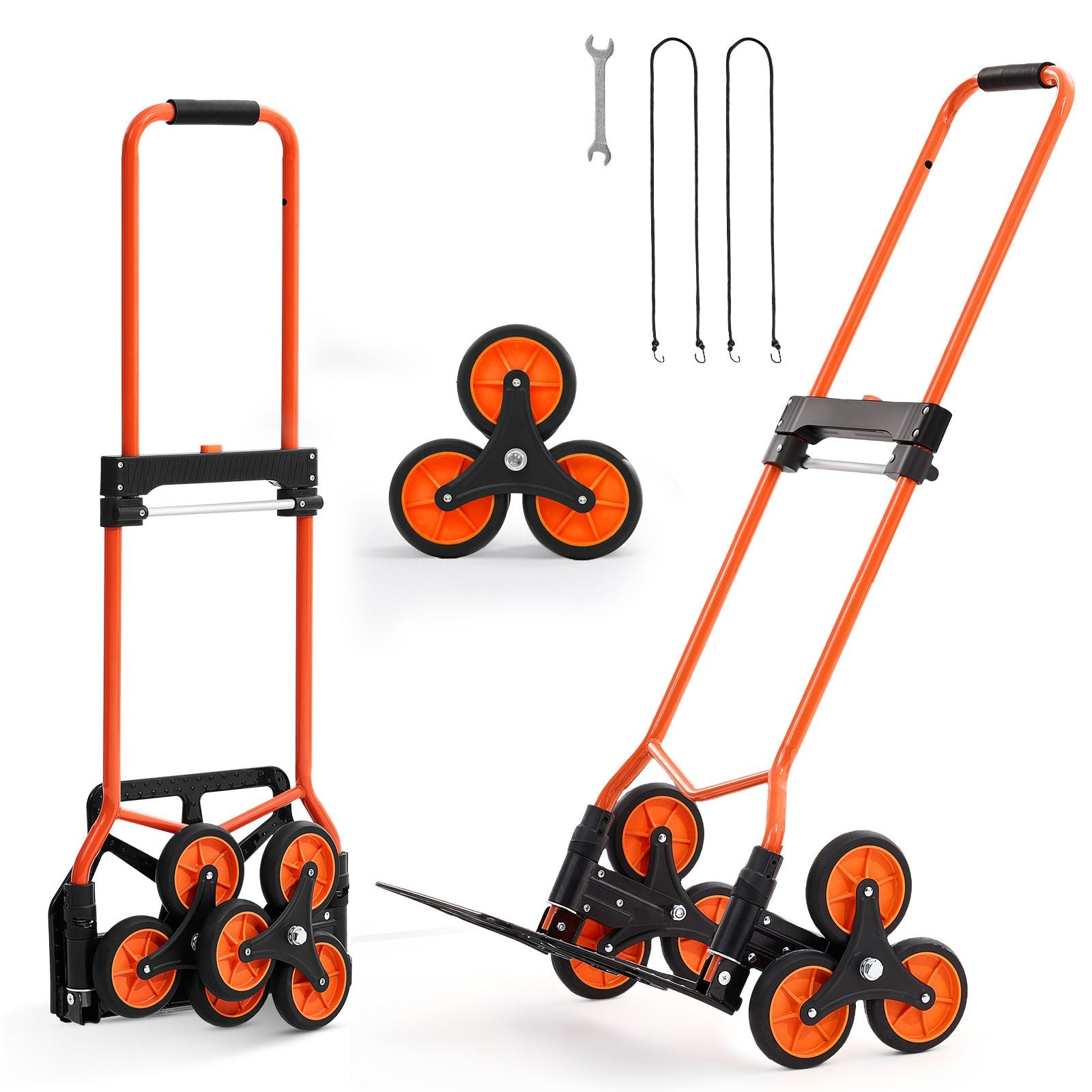 54kg Stair Climbing Cart Folding Trolley Dolly with 6 Wheels & Handle