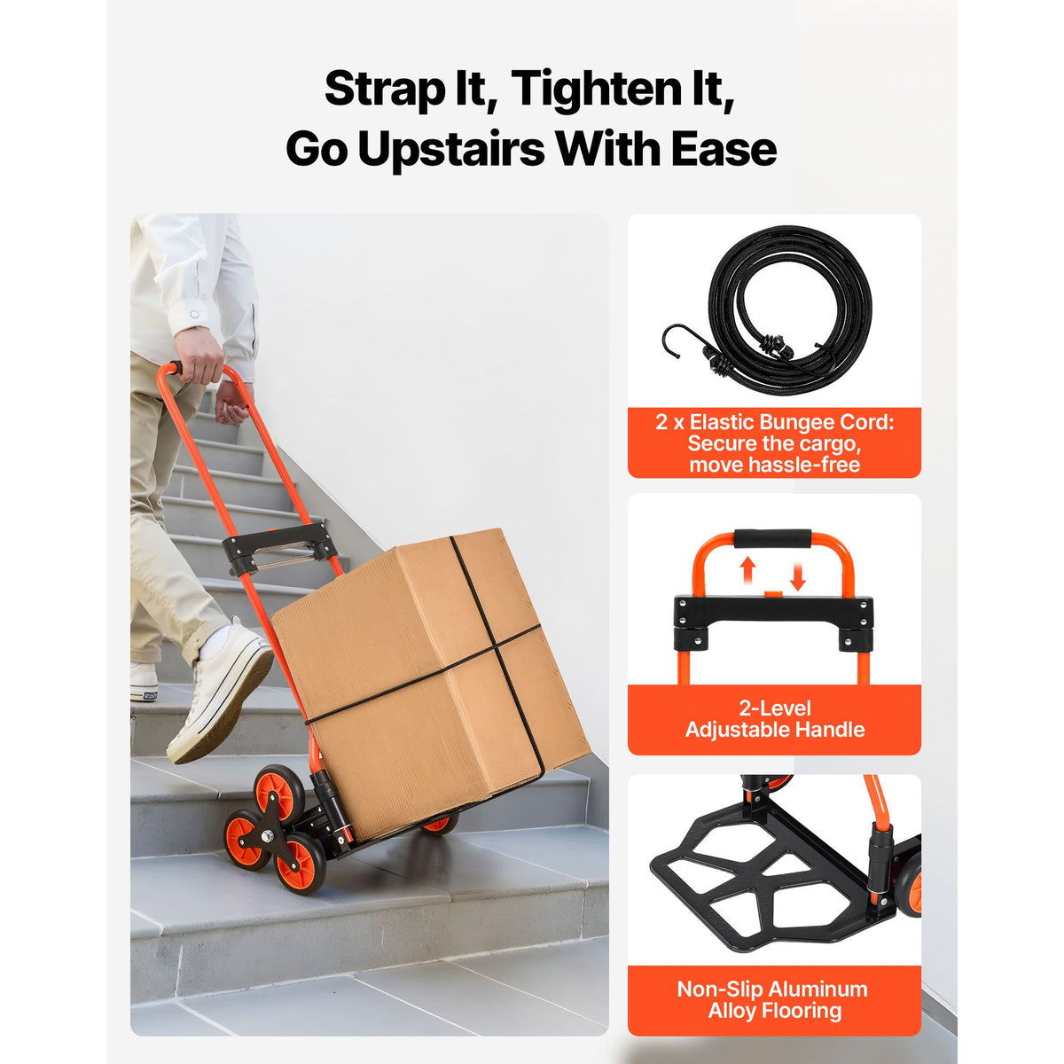 54kg Stair Climbing Cart Folding Trolley Dolly with 6 Wheels & Handle