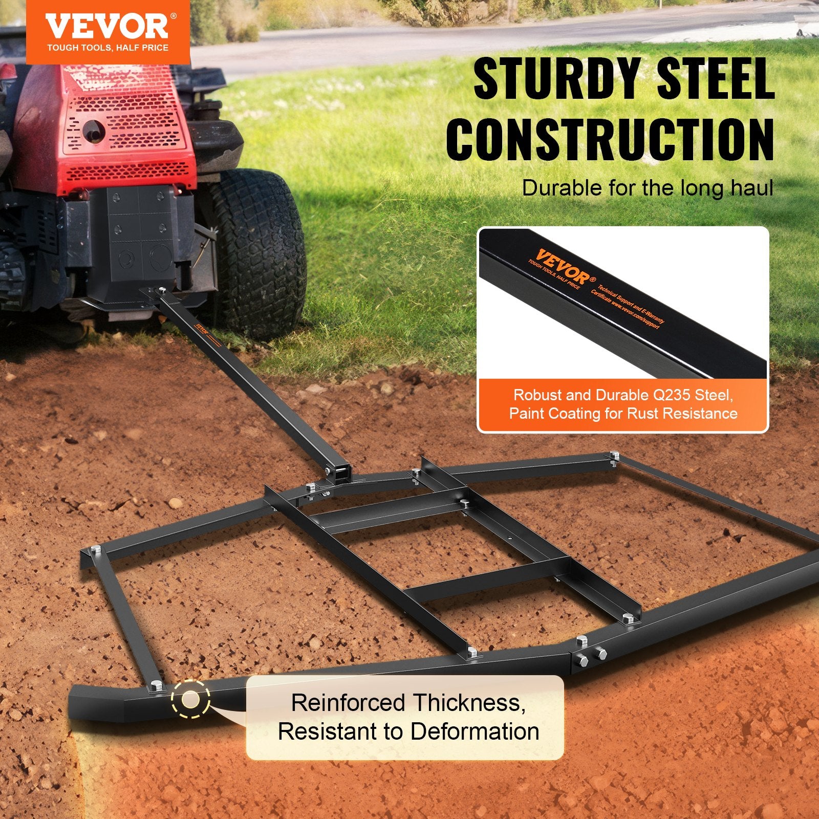 Driveway Drag, 76.57" Width Tow Behind Drag Harrow, Q235 Steel Driveway Grader with Adjustable Bars, Support up to 50 lbs, Driveway Tractor Harrow for ATVs, UTVs, Garden Lawn Tractors