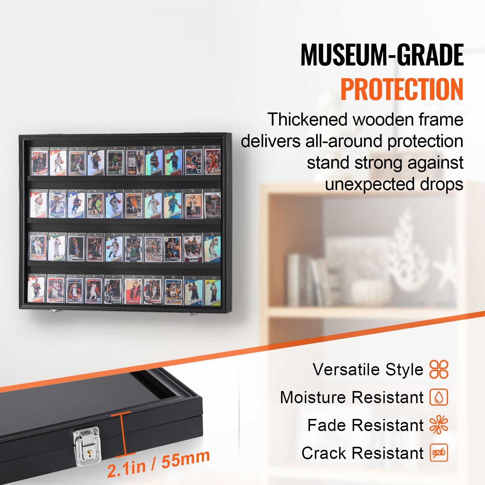 36 Card Display Case with UV Protection Lockable Sports Card Frame