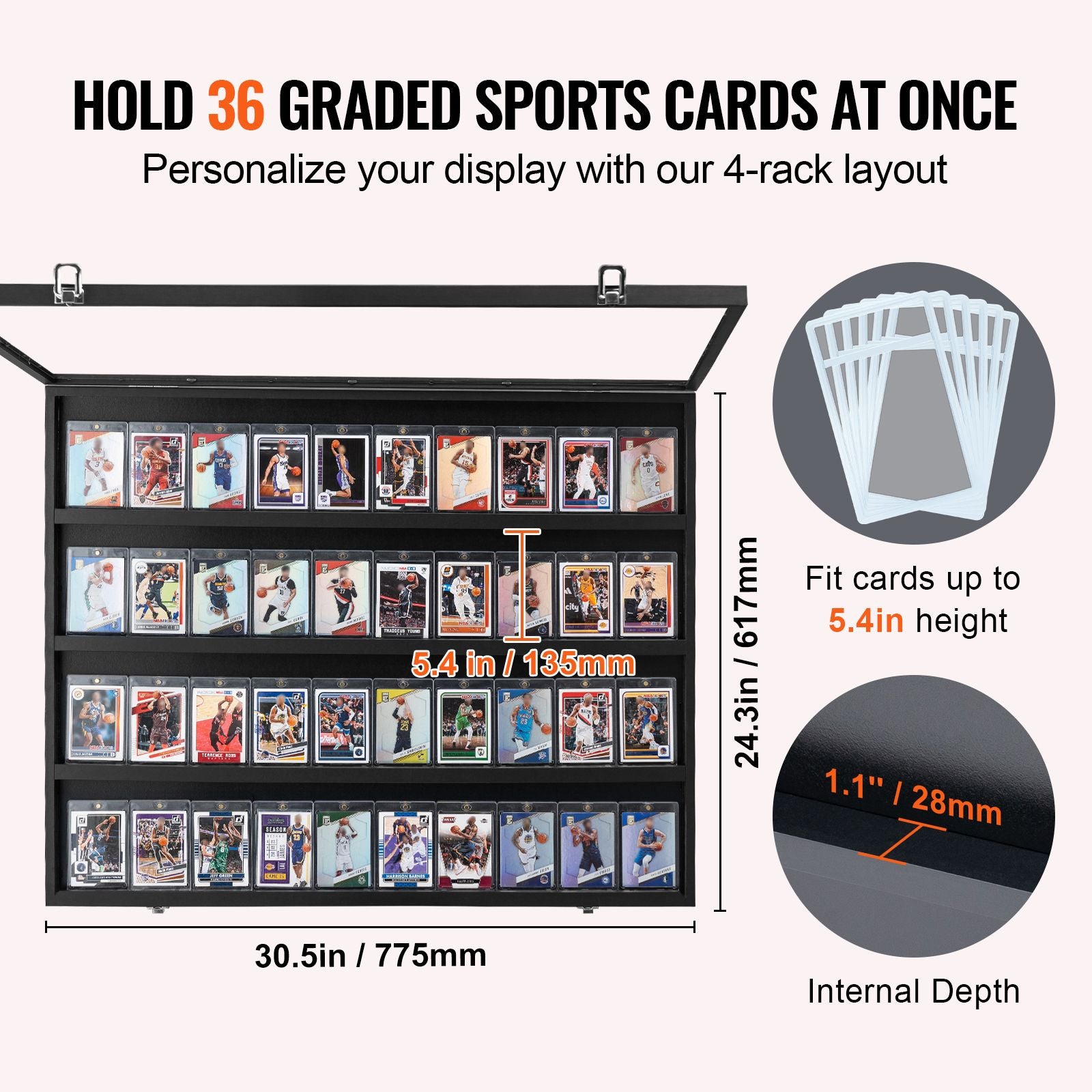 36 Card Display Case with UV Protection Lockable Sports Card Frame