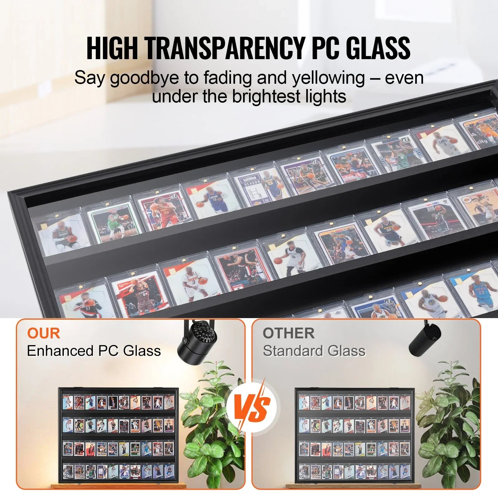 36 Graded Sports Card Display Case, 775 x 617 x 55 mm, Baseball Card Display Frame with 98% UV Protection Clear View PC Glass, Lockable Wall Cabinet for Football Basketball Hockey Trading Card