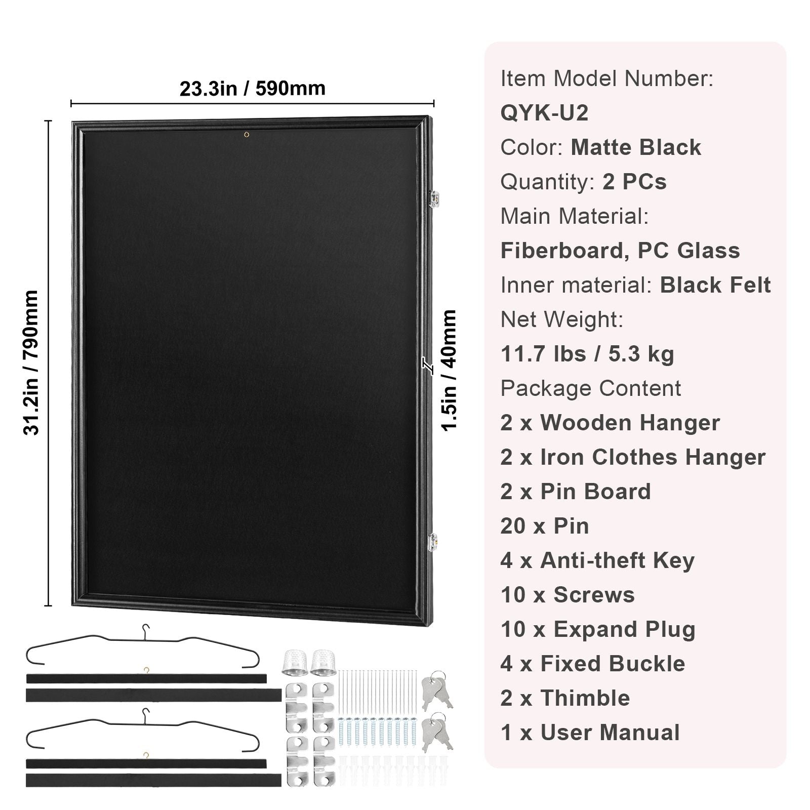 2PC Jersey Display Frame Case 23x31 Inch Lockable Sports Shadow Box Black