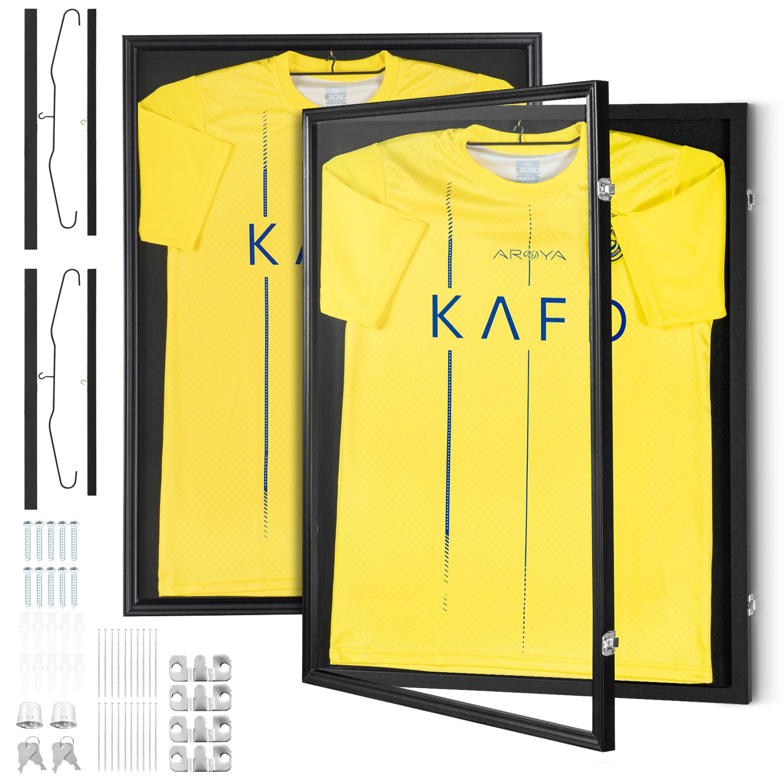 2PC Jersey Display Frame Case 23x31 Inch Lockable Sports Shadow Box Black
