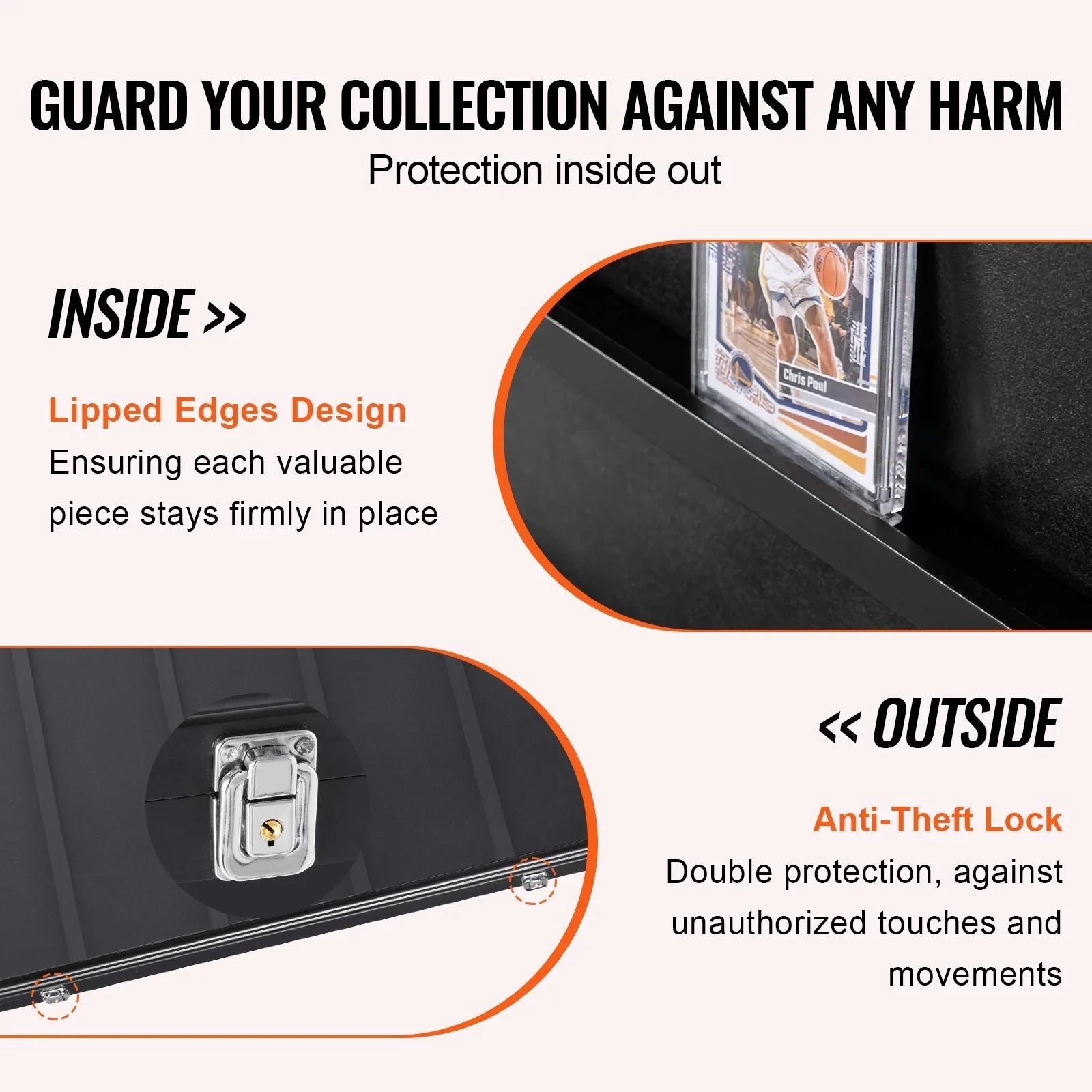 35 Graded Sports Card Display Case, 617 x 775 x 55 mm, Baseball Card Display Frame with 98% UV Protection Clear View PC Glass, Lockable Wall Cabinet for Football Basketball Hockey Trading Card