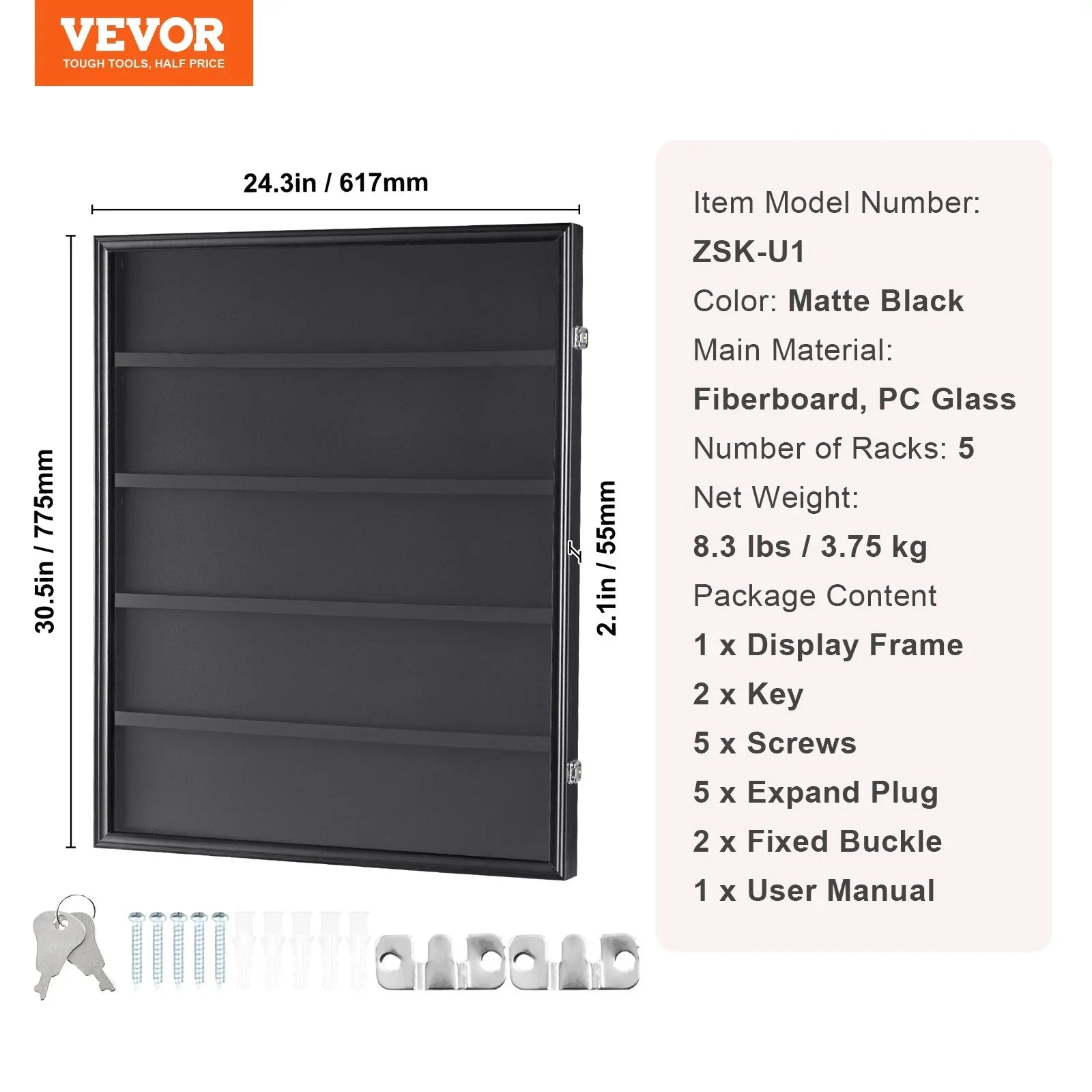 35 Graded Sports Card Display Case, 617 x 775 x 55 mm, Baseball Card Display Frame with 98% UV Protection Clear View PC Glass, Lockable Wall Cabinet for Football Basketball Hockey Trading Card