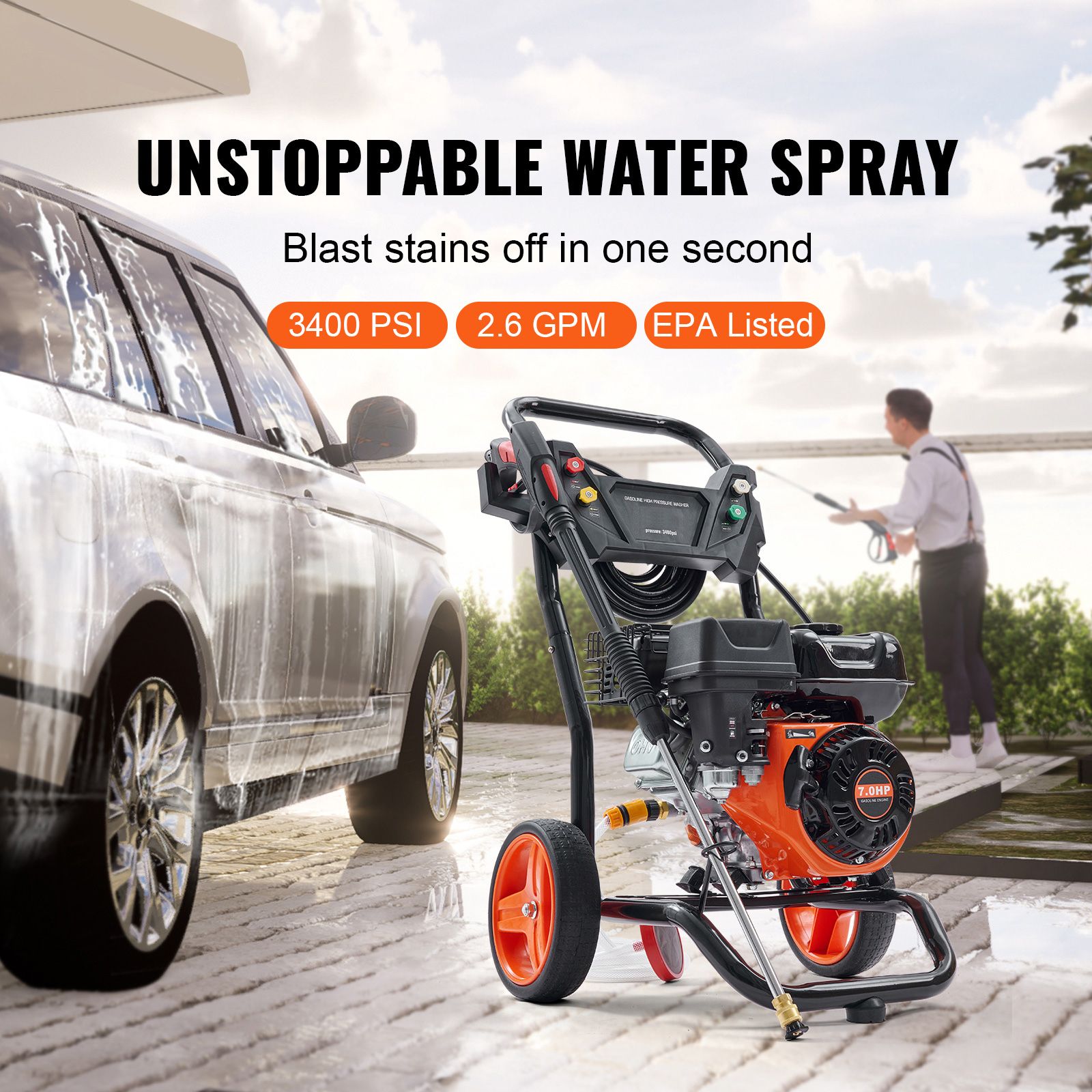 Gas Pressure Washer Gas Powered Washer 3400 PSI 2.6 GPM 210cc 5 Nozzles