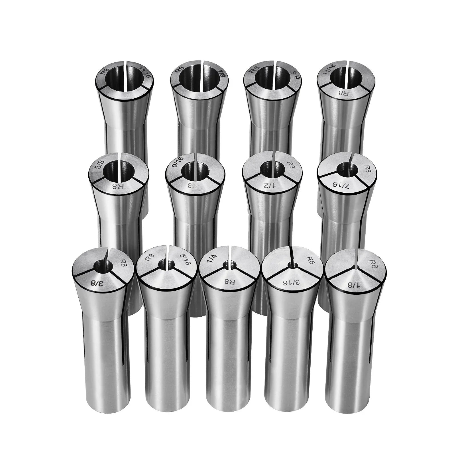 13 pcs Precision R8 Collet Set, 1/8'' - 7/8'', 45# Mill Collet Chuck 0.0012