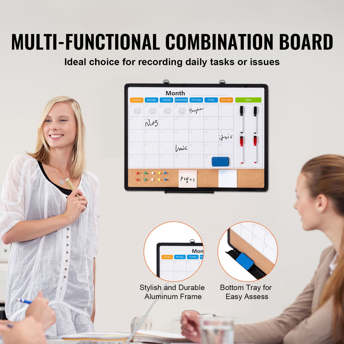 24x18 Monthly Calendar Whiteboard & Cork Board Combo Magnetic Wall Board