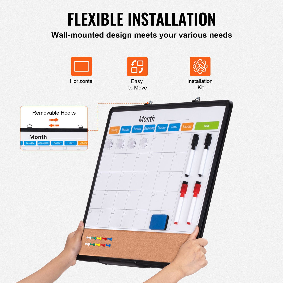 24x18 Monthly Calendar Whiteboard & Cork Board Combo Magnetic Wall Board
