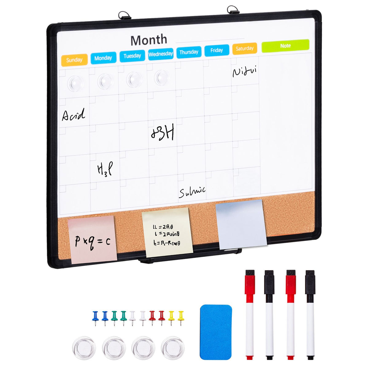 24x18 Monthly Calendar Whiteboard & Cork Board Combo Magnetic Wall Board