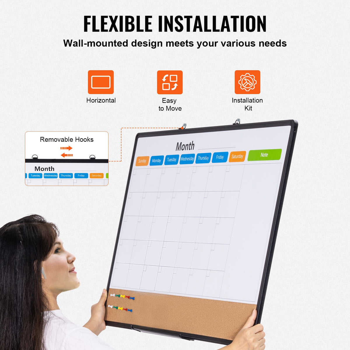 36x24 Monthly Calendar Whiteboard & Cork Board Combo Magnetic Wall Board