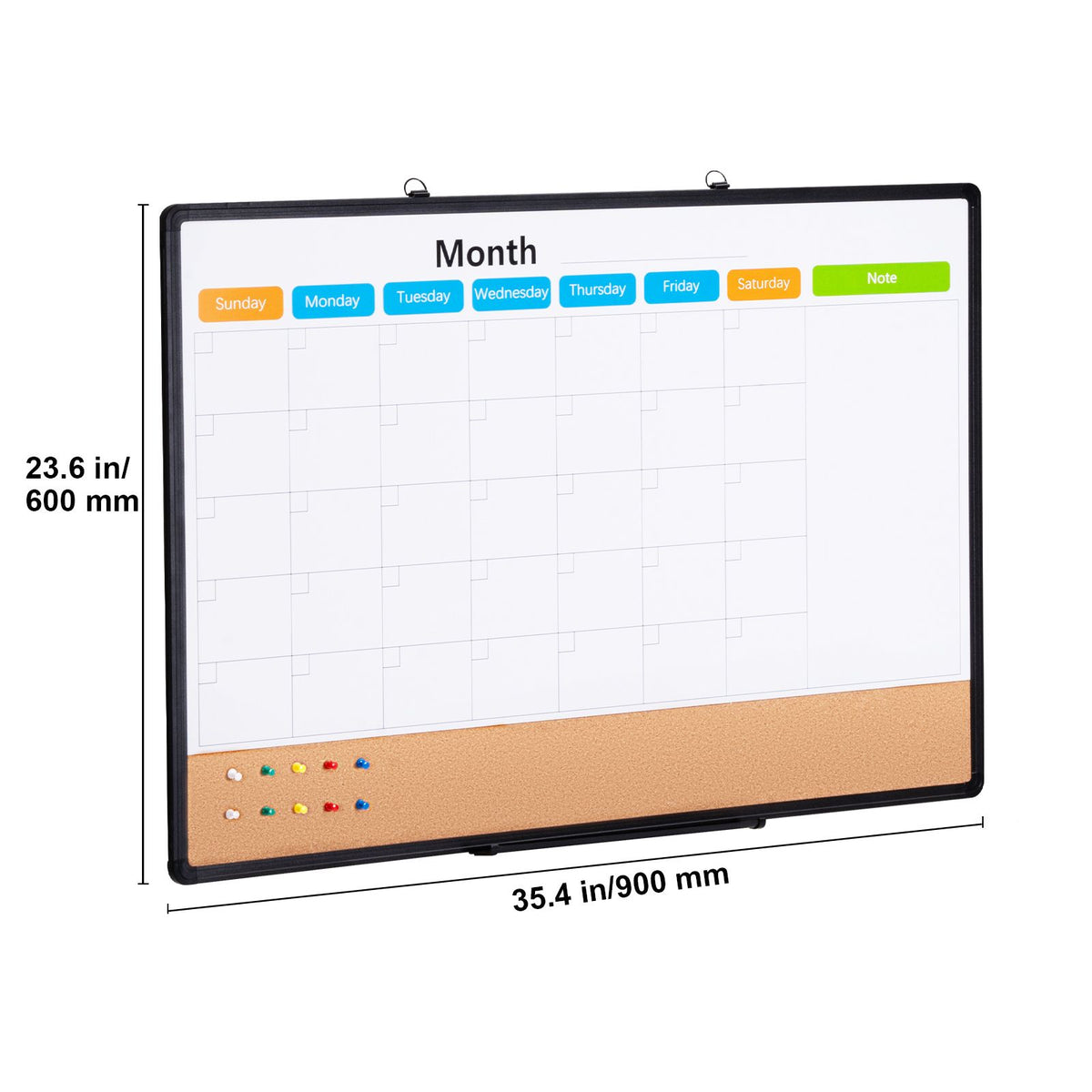 36x24 Monthly Calendar Whiteboard & Cork Board Combo Magnetic Wall Board