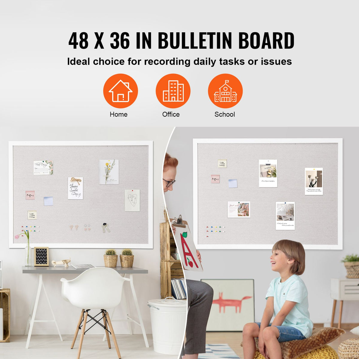 48x36 White Linen Cork Board Wall Bulletin Board Office School