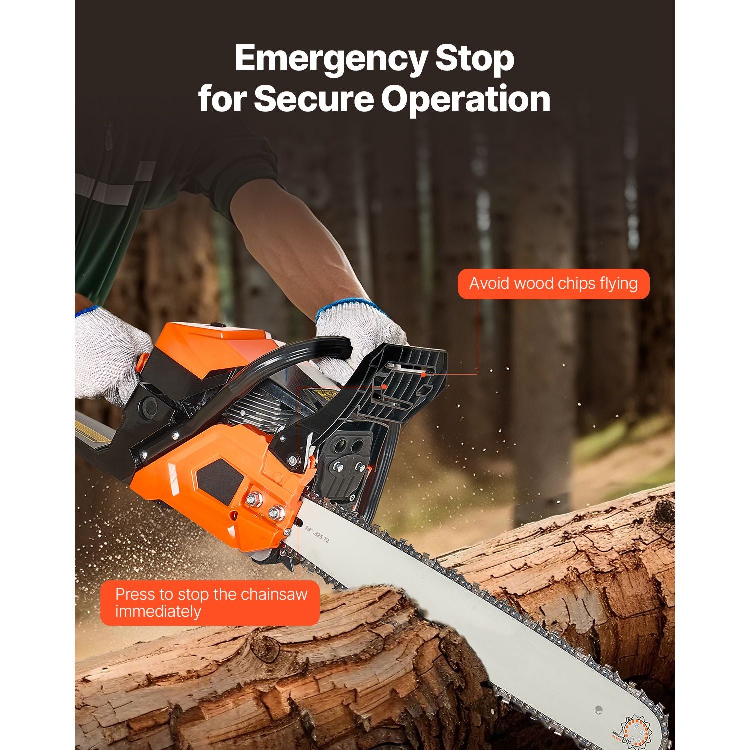 52cc Gas Chainsaw 1.8 kW Gas Powered 455 mm Chainsaw For Wood Cutting