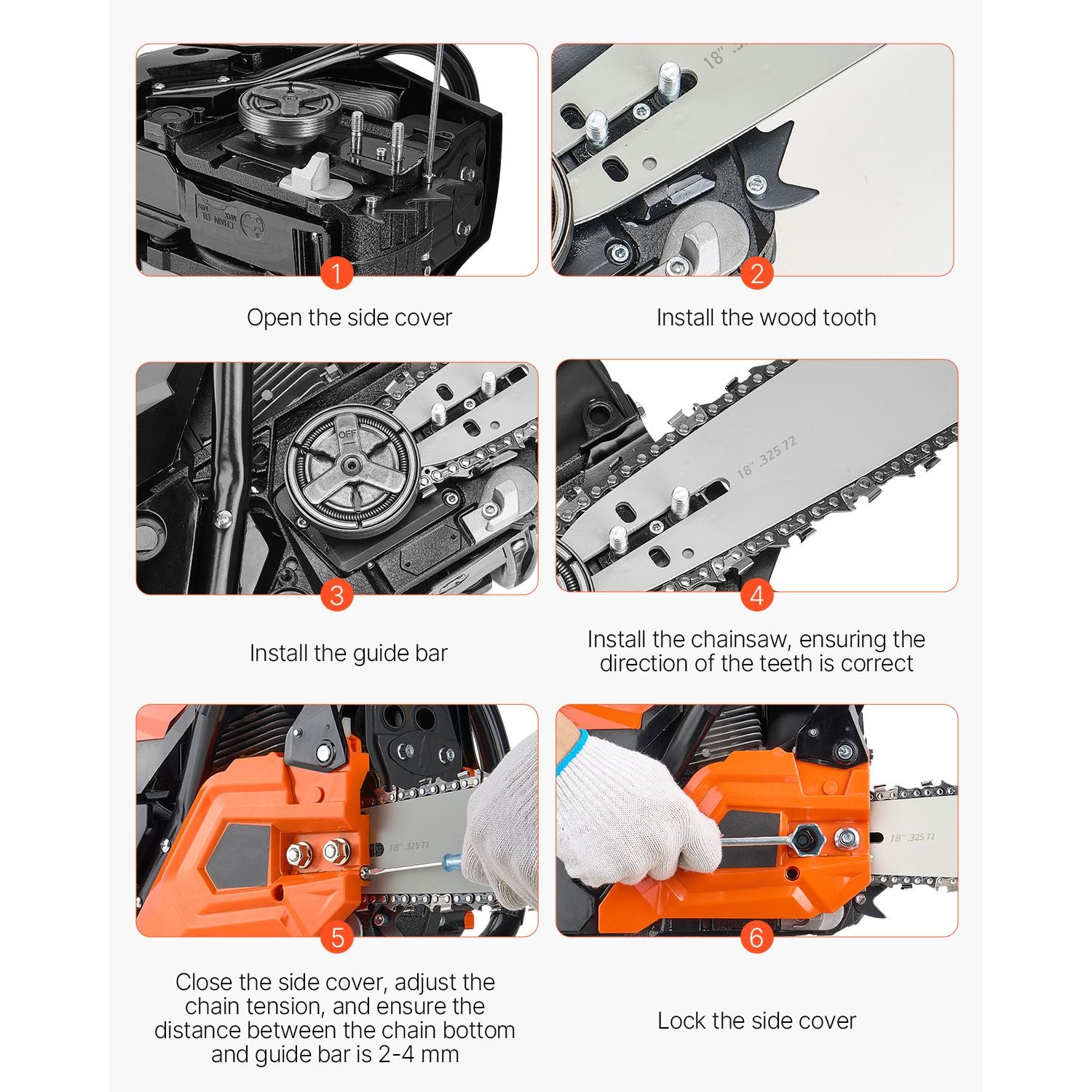 52cc Gas Chainsaw 1.8 kW Gas Powered 455 mm Chainsaw For Wood Cutting