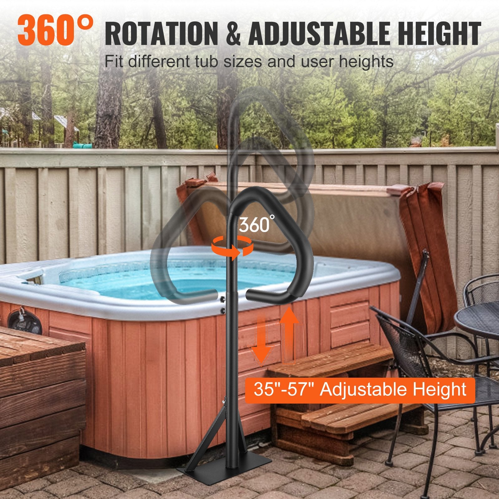 Hot Tub Handrail, 360 Rotatable Spa Side Handrail with 35